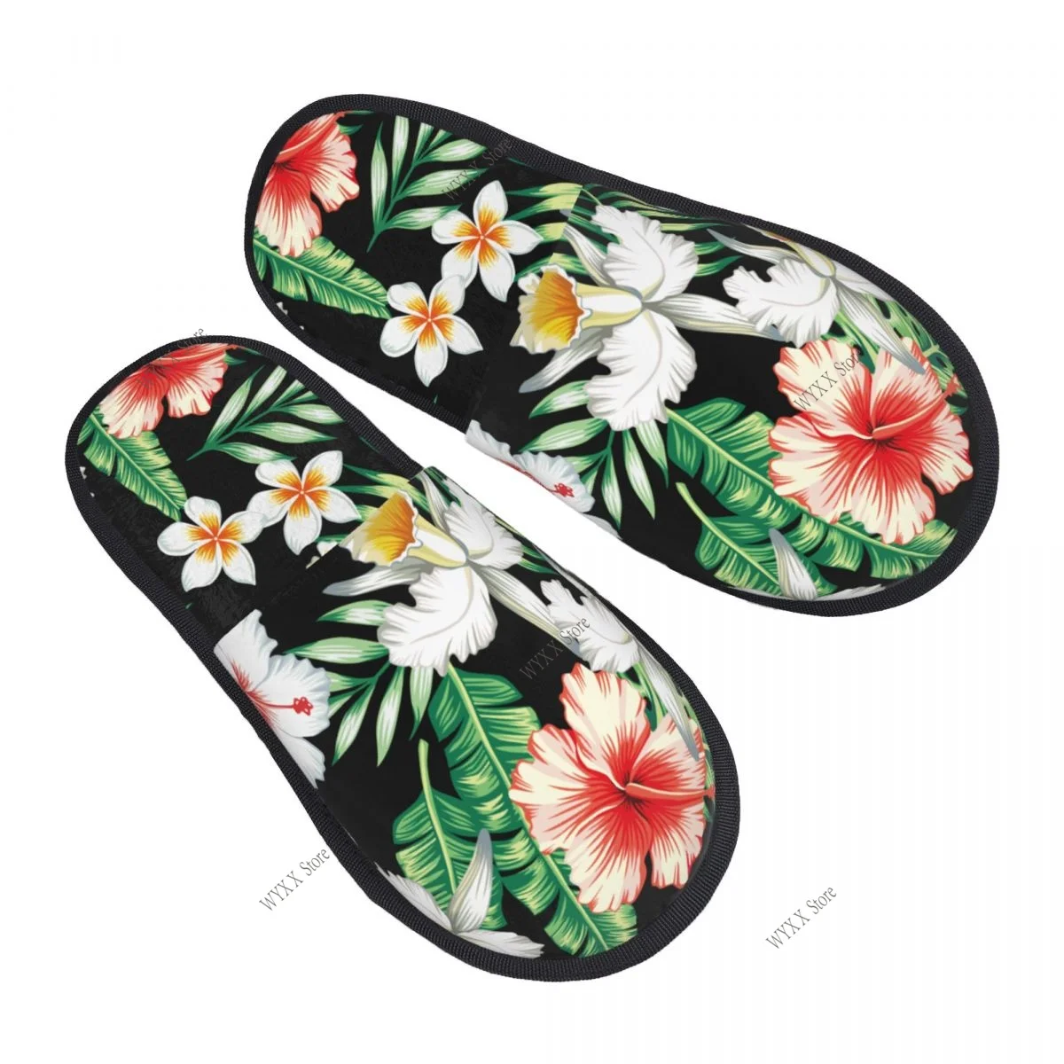 Hawaiian Floral Flower Slipper For Women Men Fluffy Winter Warm Slippers Indoor Slippers