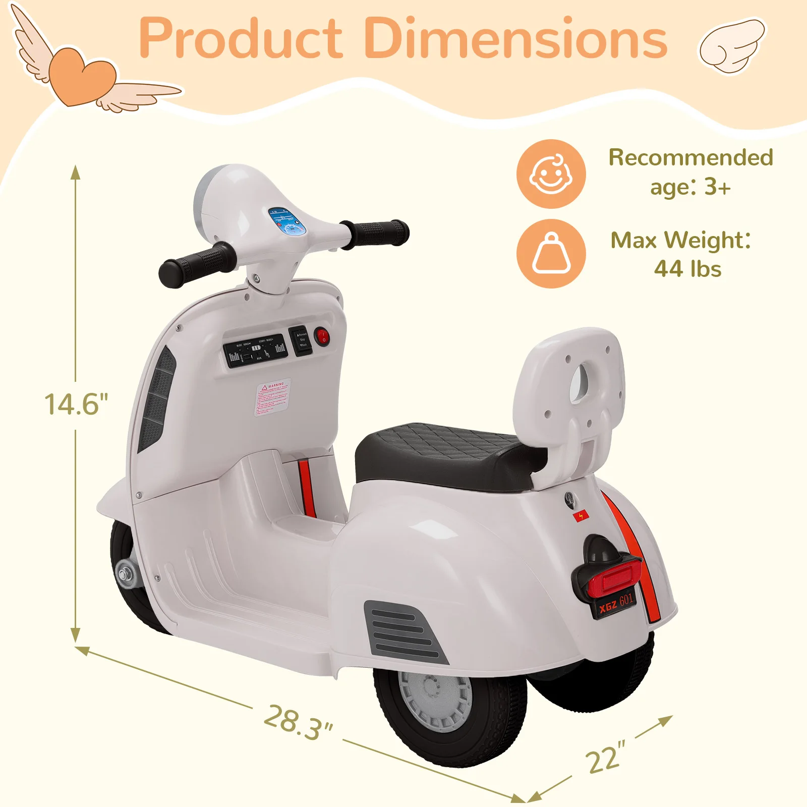 Elektrische kindermotorfiets, opritwagen voor peuters, 6V werkt op batterijen met licht en muziekeffecten, realistische motor