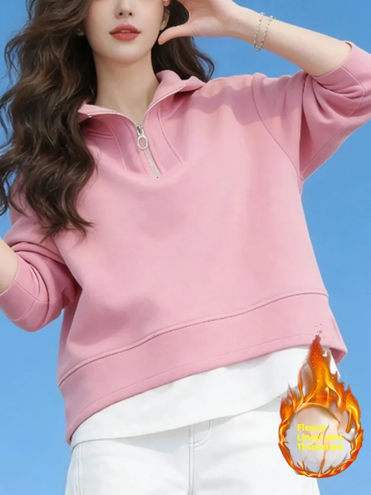 

Женская утепленная толстовка на флисе, зимняя модная повседневная теплая кофта на молнии в корейском стиле, цельная, приталенная