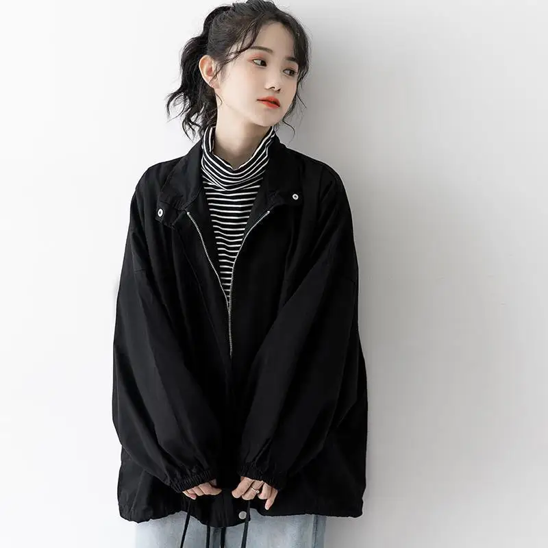 

Vintage Spring Jacket Women Oversized Casual Zip Up Coats Baseball Jackets Harajuku Korean Fashion Streetwear BF Outerwear E880