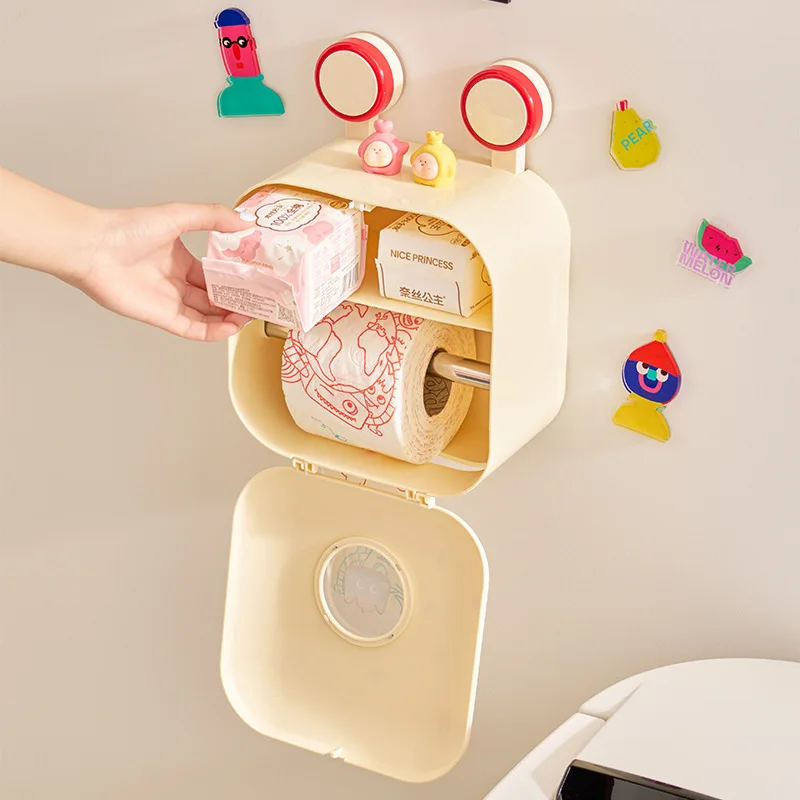 Suction cup toilet tissue box non-punching wall-mounted storage box bathroom toilet kitchen