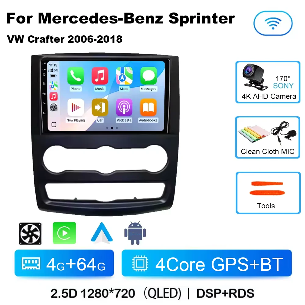 Voor Mercedes-Benz Sprinter W906 VW Crafter 2006-2018 Android 15 Autoradio 2 K QLED Scherm navigatie Draadloze Carplay Auto - afbeelding 1