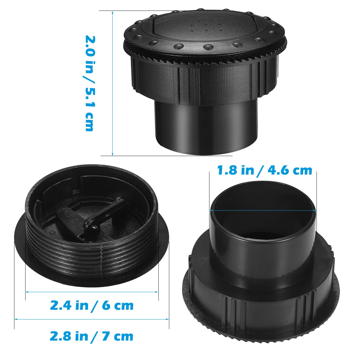 자동차 RV ATV A/C (검정색) 범용 환기구 공기 배출구, 회전 내부 원형 천장, 60mm