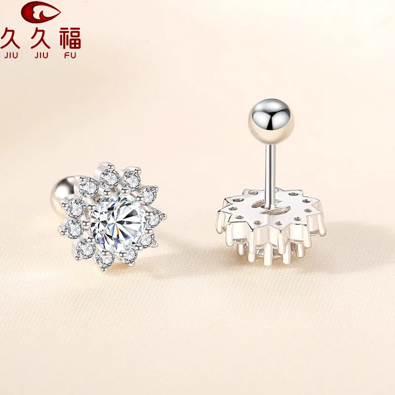 

Легкие роскошные серьги-гвоздики в форме подсолнуха для женщин, инкрустированные платиной PT950 и муассанитом 0,5 карата, подходят для повседневной носки.