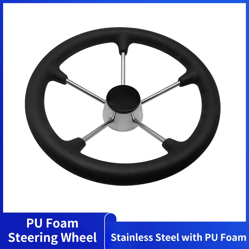 Top Quality Black 25 Degree Dish 316 Stainless Steel W/PU Foam Steering Wheel for Marine Boat Yacht