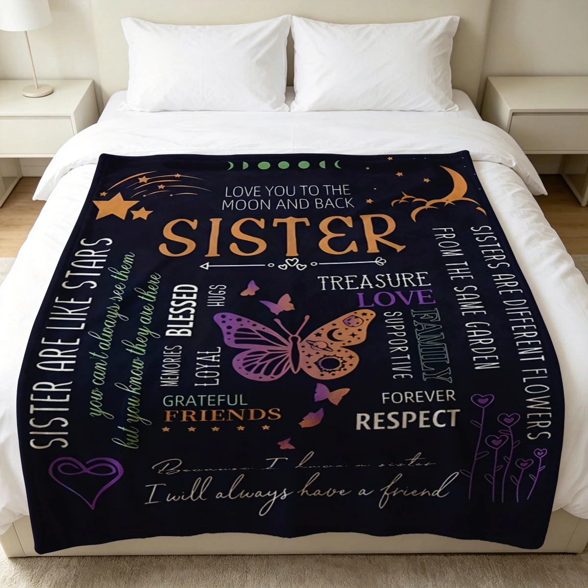 Sister Butterfly Moon Winter Summer Flannel Blanket Throw Fleece Soft Fuzzy Plush Cozy Fleece Blankets for Sofa Ideal Gifts
