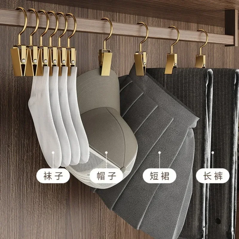 6pcs Multifunctional hook clip metal aluminum alloy hat skirt storage clip clothes hangers drying clip seamless pants racks