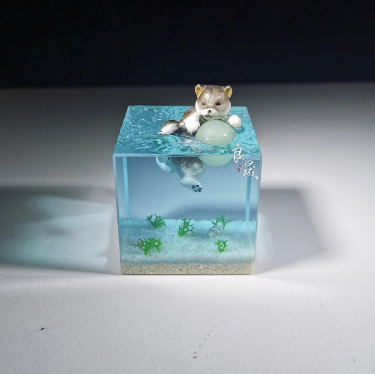 Puppy Theme Resin Craft Landscape Fluorescent Resin Desktop Decoration Creative Art Beautiful 4CM Square Noctilucent Resin Block