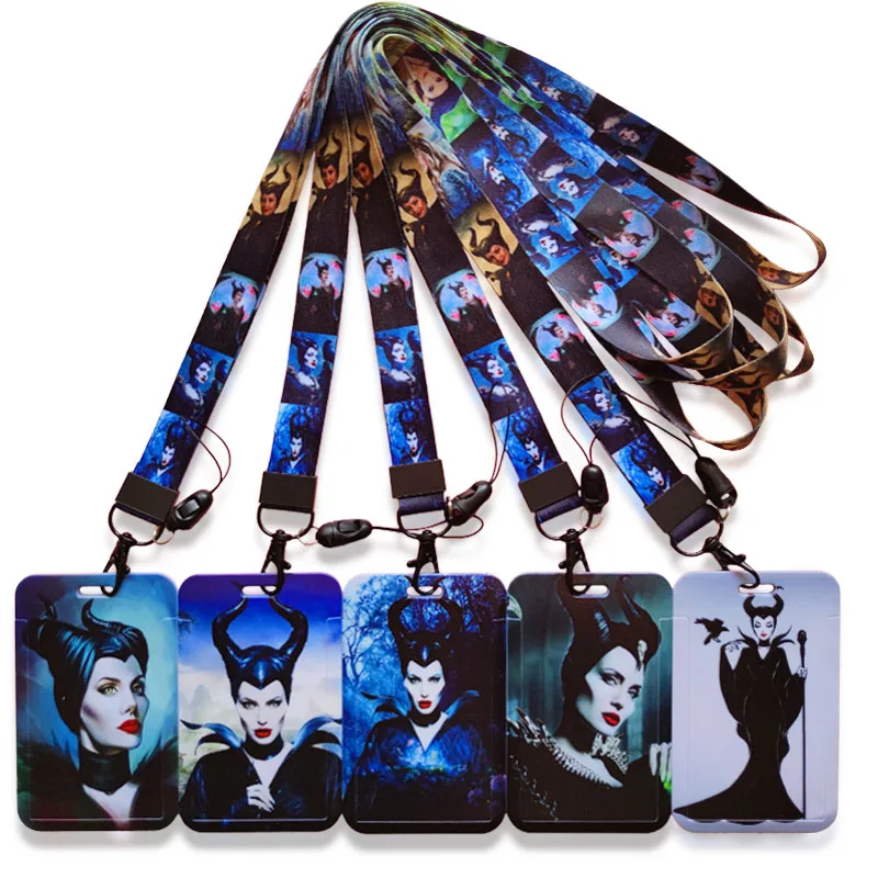 

Disney Maleficent ID Card Holder Lanyards Women Business Neck Strap Credit Card Case Girls Badge Holder Retractable Clip