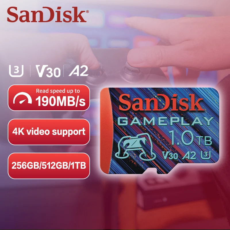 SanDisk الأصلي GamePlay بطاقة microSD C10 U3 V30 A2 1T 512G 256G 128G TF بطاقة الذاكرة ل 4K Gopro نينتندو سويتش لعبة خاصة