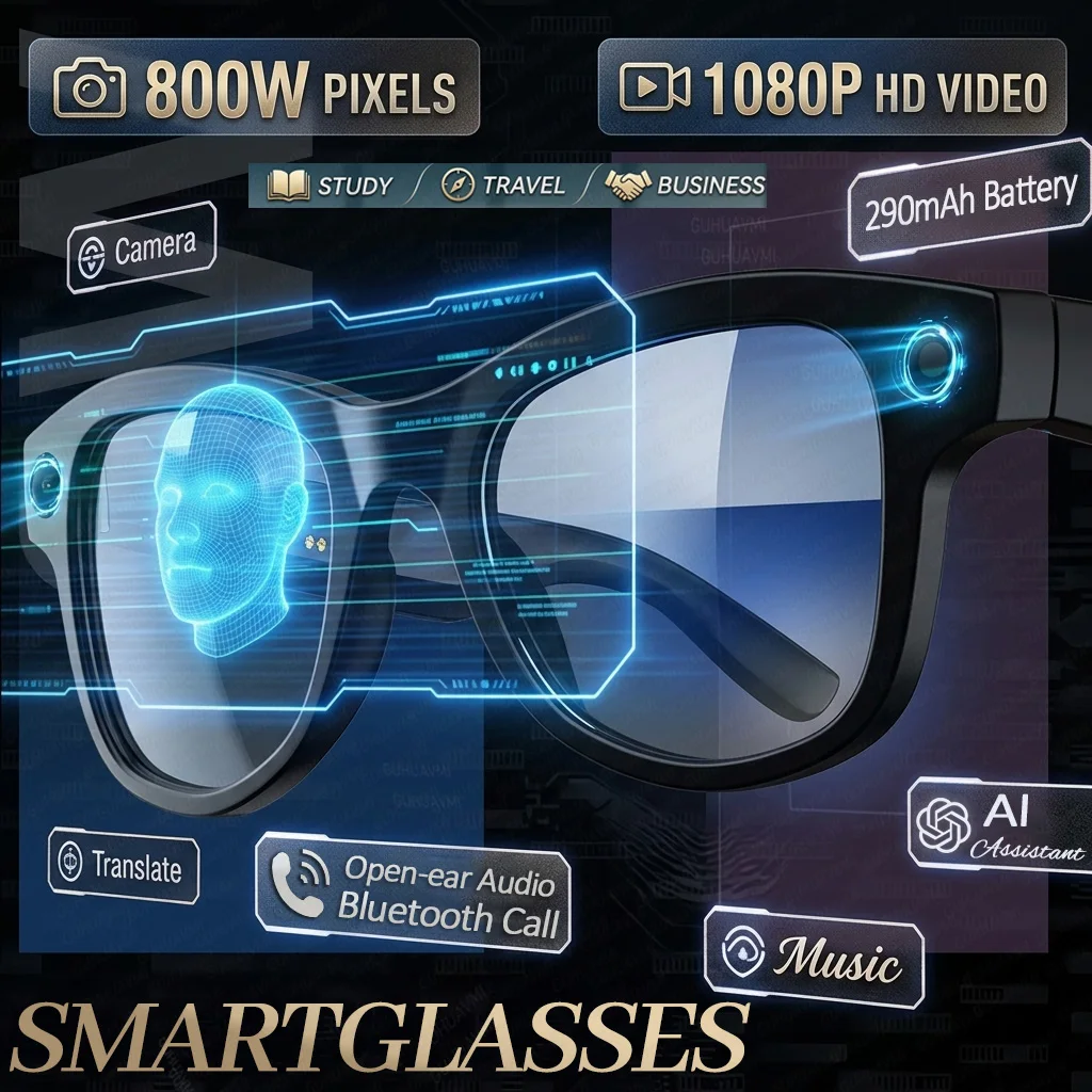 

2026 4K HD Color Changing AI Smart Glasses Chat GPT 8MP HD Camera Bluetooth Call Voice Assistant Control Smart Glasses 2026 New