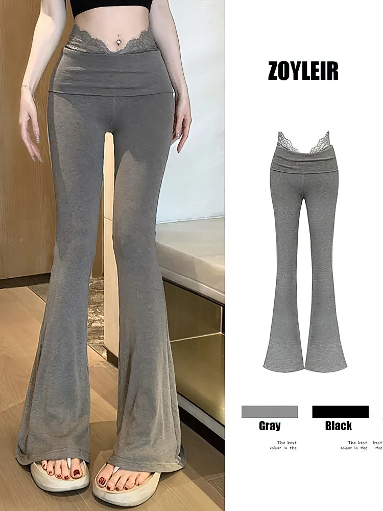 Lace Sport Wide leg High waist Pants Women Tight Yoga Flared Trousers Baggy Casual Palazzo Pants Female Slim fit Sexy New