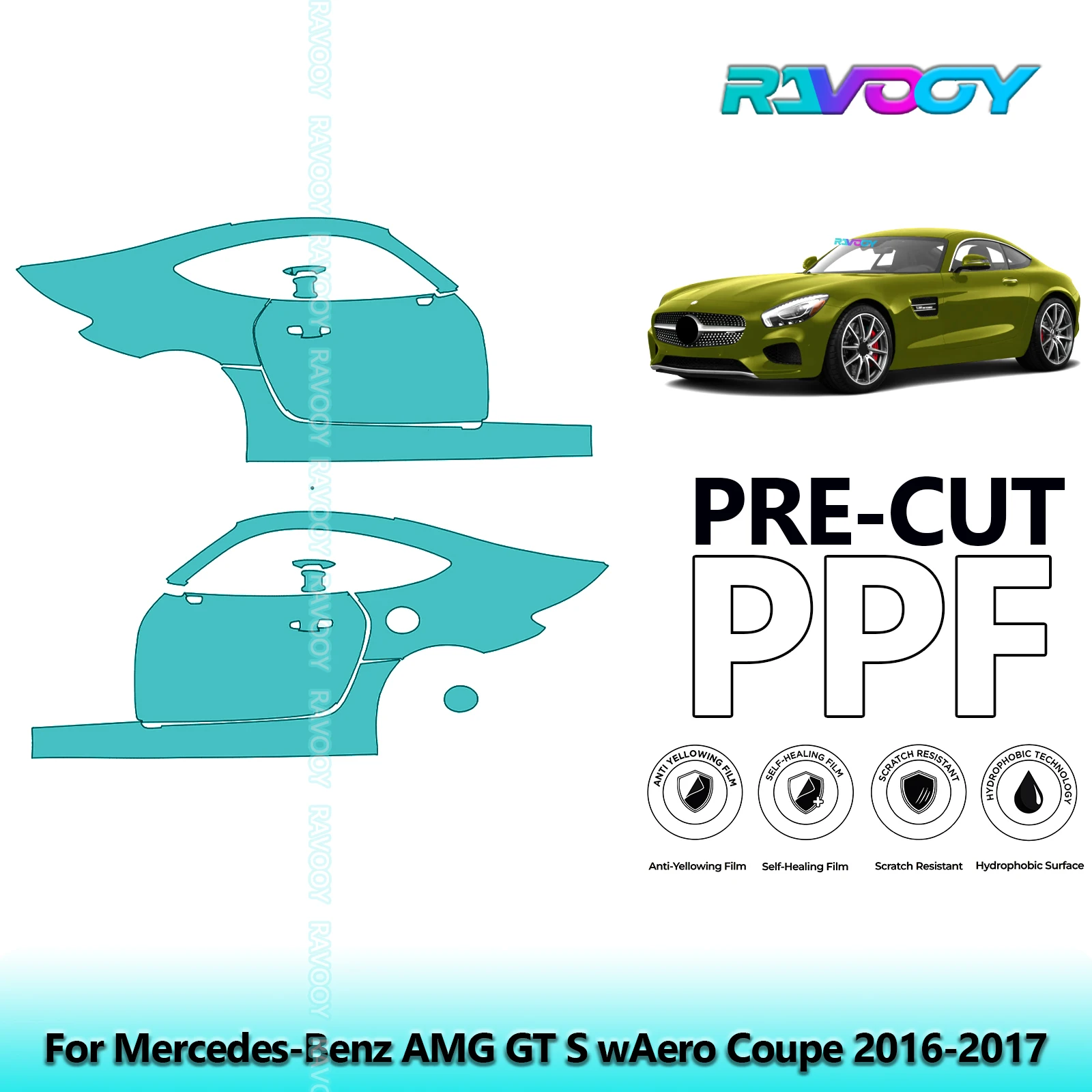 

For Mercedes-Benz AMG GT S wAero Coupe 2016-2017 8.5mil Pre-Cut PPF Door & A/B Pillar Kit TPU Paint Protection Film Set