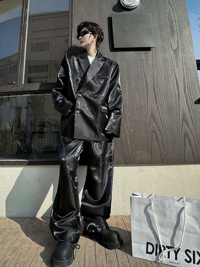 

Liquid Metal ine Men's Suit Set High-End Sli Trendy Faion Set Hair St Men's Clothing Loose Fit Youth ular