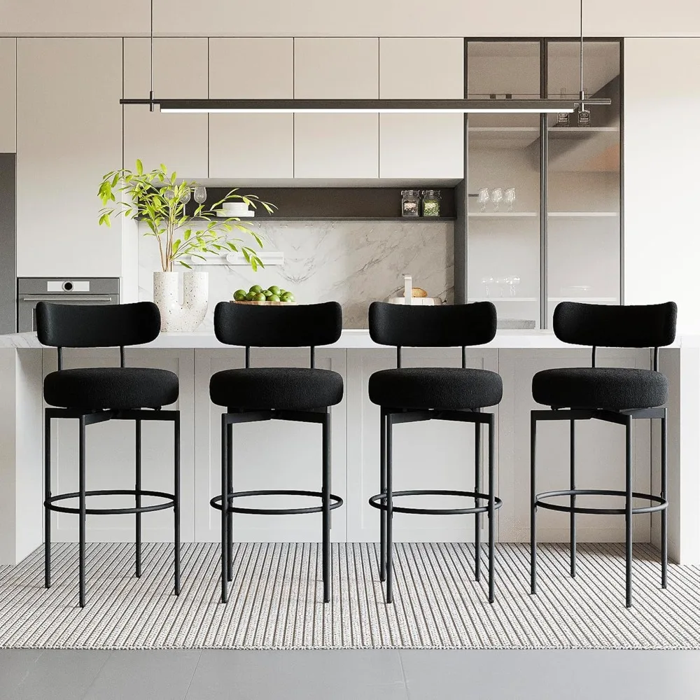 

Set of 4 Black Swivel Counter Height Bar Stools with Back for Modern Kitchen Islands