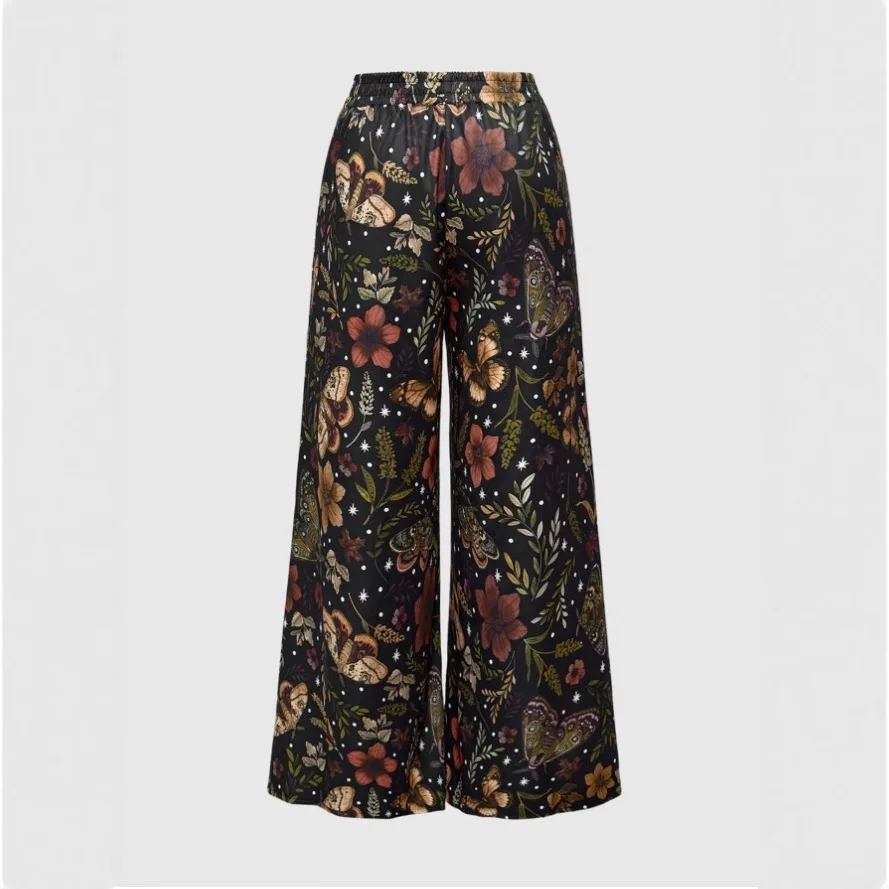 

High Waist Floral Print Loose Casual Pants Women's Wide Leg Trousers Comfortable Polyester Fabric Spring Summer Fashion