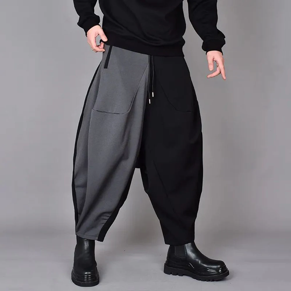 

Mens Japanese Dark Style Splicing Casual Harem Pants 2024 New Genderless Fashion Personality Loose Retro Wide-Leg Pants Unisex