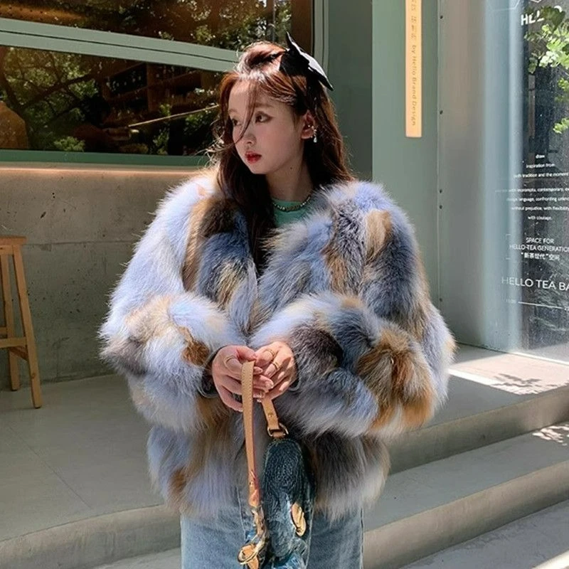 Winter New Environmentally Friendly Fox Hair Thin Young Fur Coat Women's Short Imitation Sun Fox Temperament Fine Hair Simple