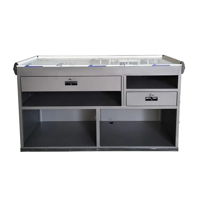 Checkout page Supermarket integrated corner No need to assemble Aluminum alloy hemming Stainless steel countertop Integral metal
