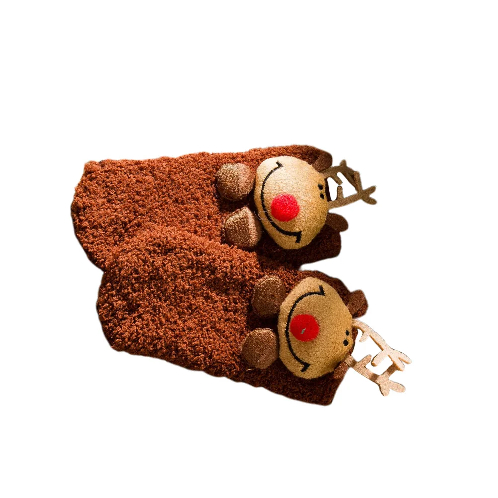 Cartoon Animal Baby Cadeau Sok Comfortabel Antislip Bruin Elanden Kerstfeest Kous Kerstfestival