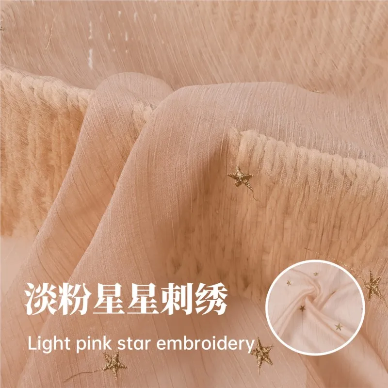 Semi-transparent light acne embroidery jacquard pleated chiffon mesh fabric organza dress