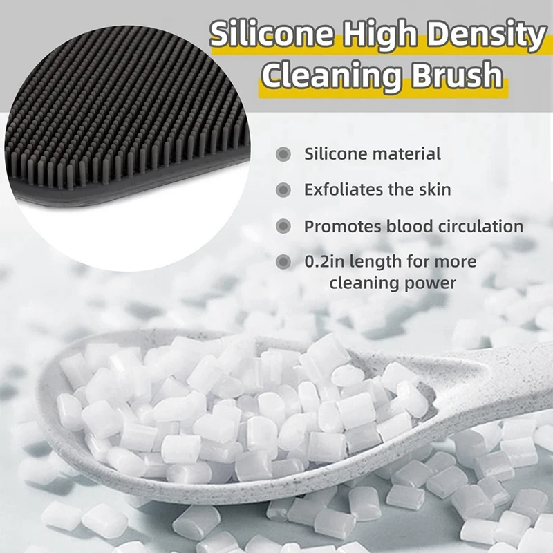 3 Pieces Silicone Exfoliating Body Scrubber Shower And Bath Accessories With Storage Hooks Easy To Clean (Black)