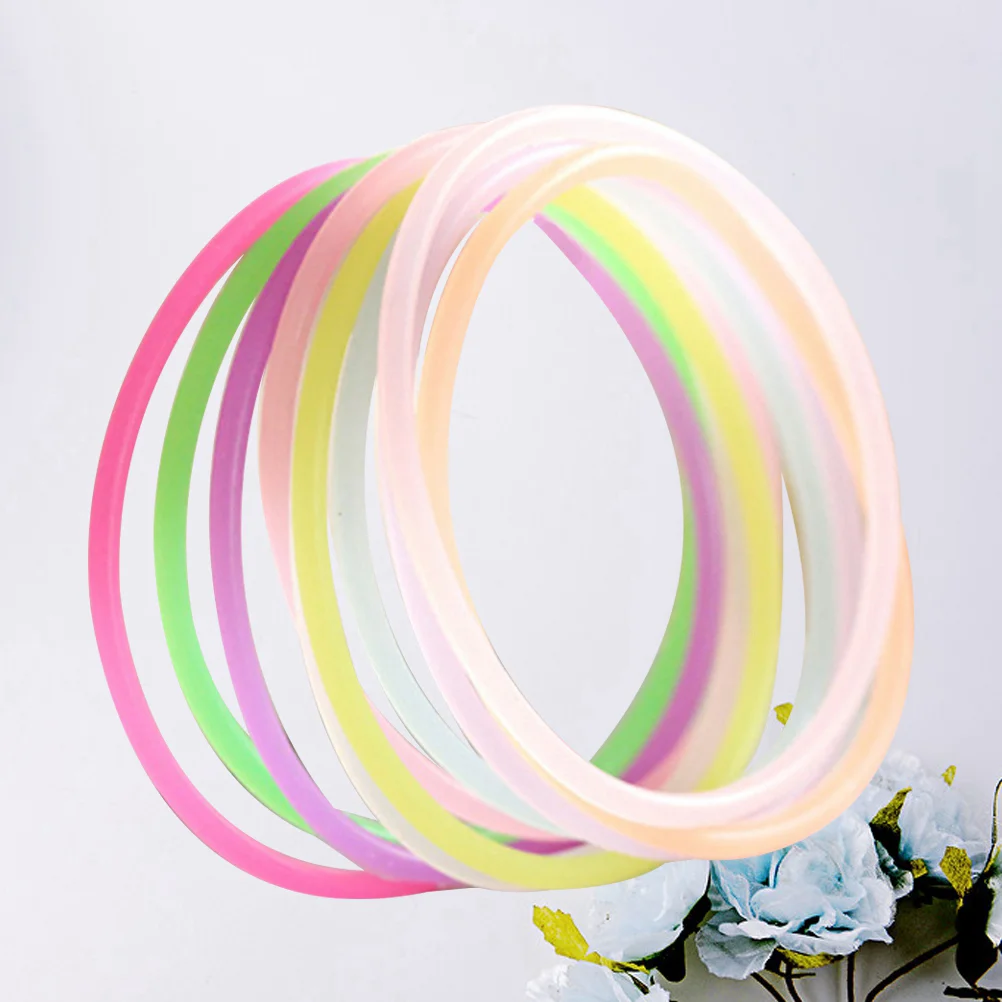 50Pcs Fluorescent Neon Jelly Bracelets Assorted Colors Cute Design Kids Small Wrists Party Favors Glow Stick Rubber