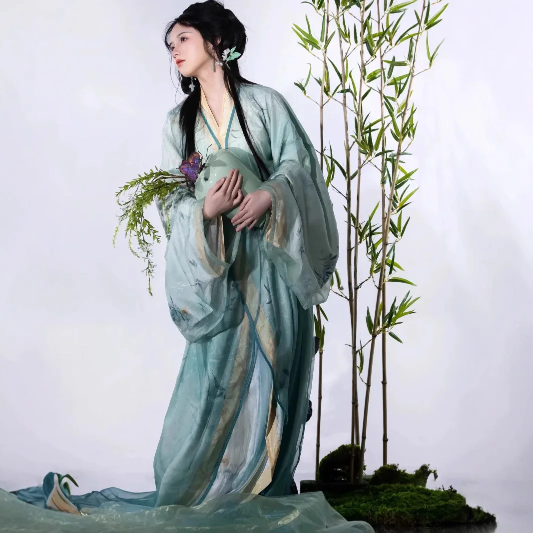 

Drunk Jade Spring Daily Women's Han Chinese Clothing Warring States Robe Recovery Tail Printing Cold Wind Retro Elegant Suit