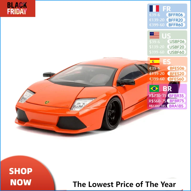 Jada 1:24 Dom’s Lamborghini Murcielago toys for boys diecast 12+y CN(Origin)  toy car Metal