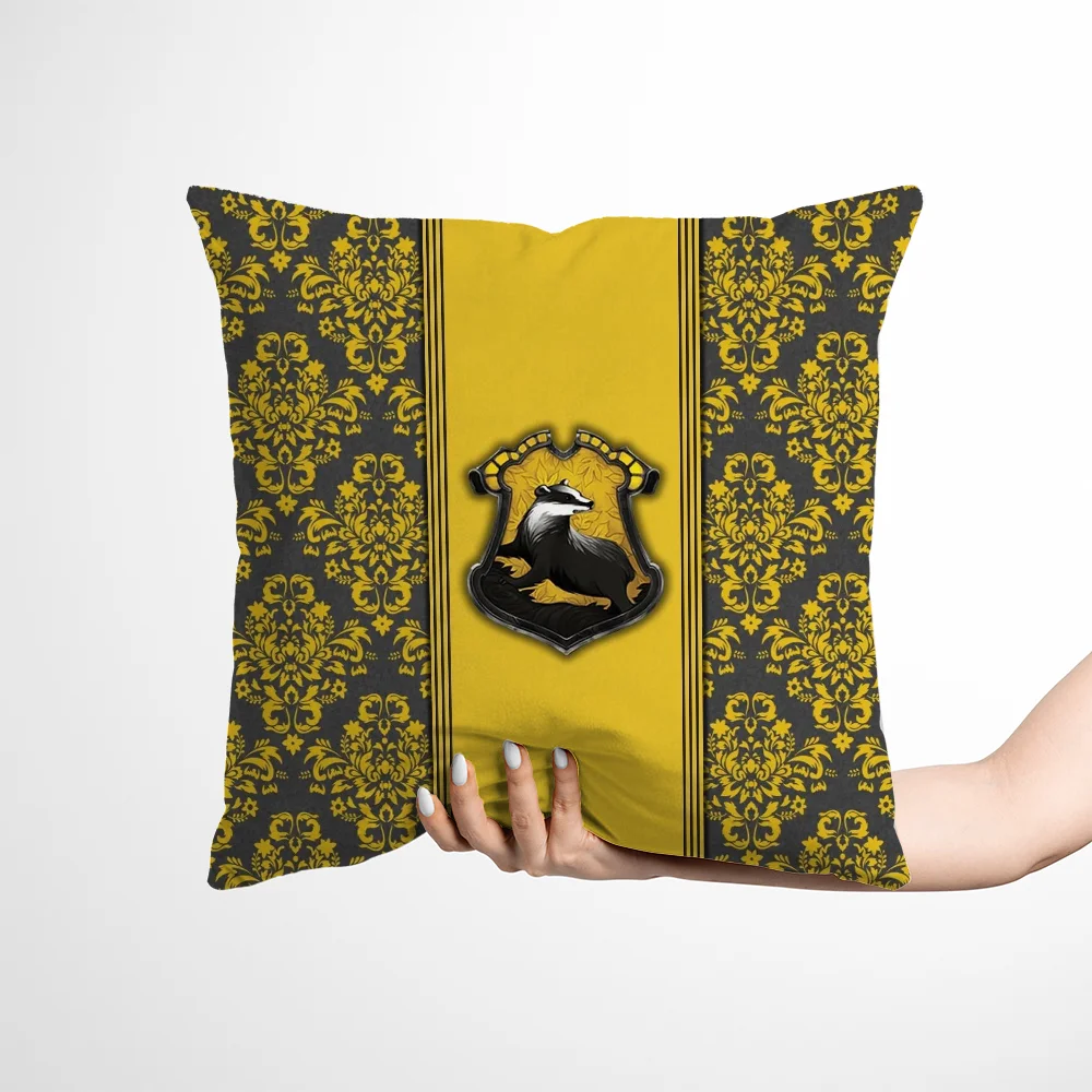 Home and Decoration Cushions Pillow Cases Hufflepuff Luxury Cushion Cover for Pillow Covers Decorative Silk Pillowcase 100% Sofa