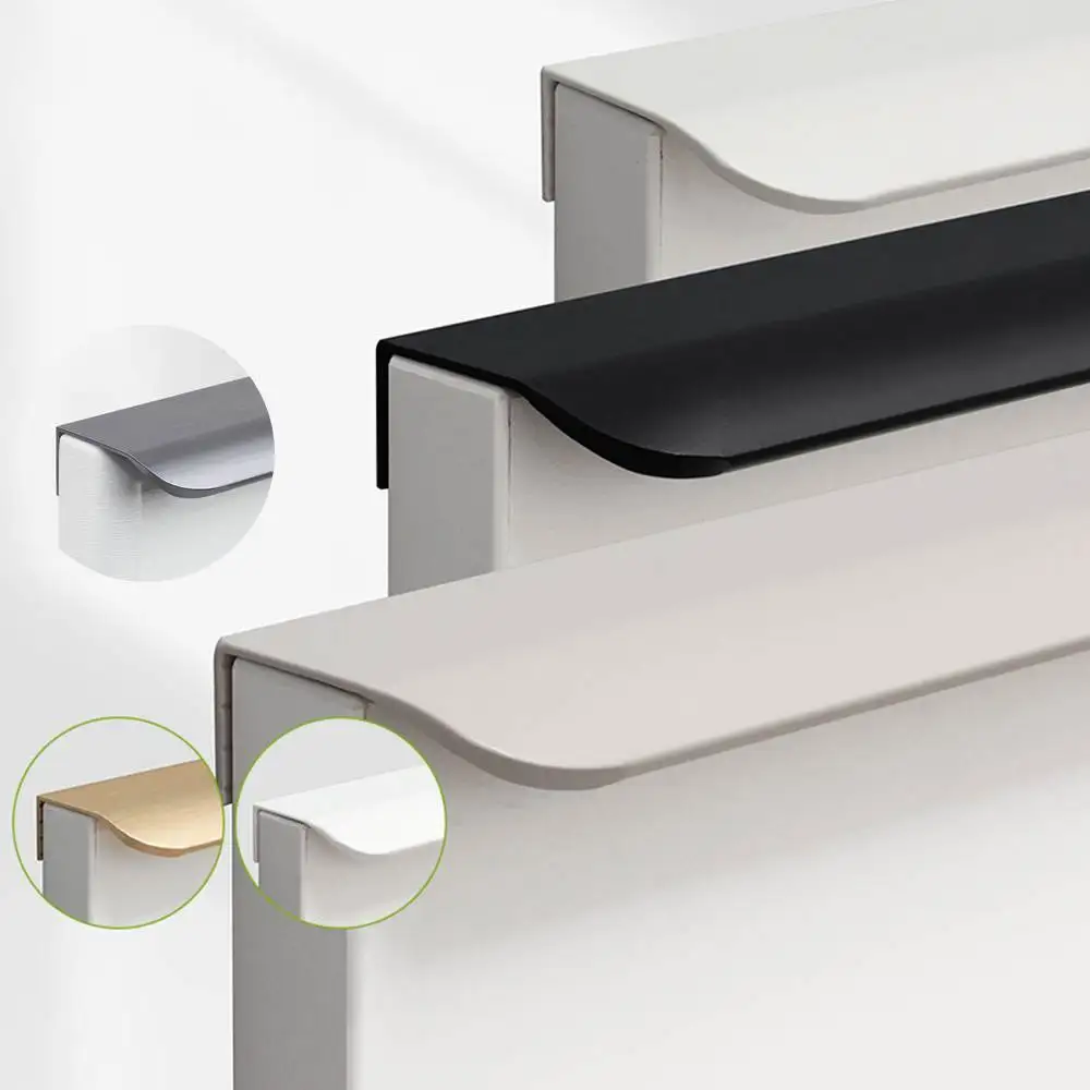 Hidden Minimalist Cabinet Handles for Kitchen Wardrobe | No Drilling Black Edge Pulls | Custom Length 80mm-1200mm Modern Design