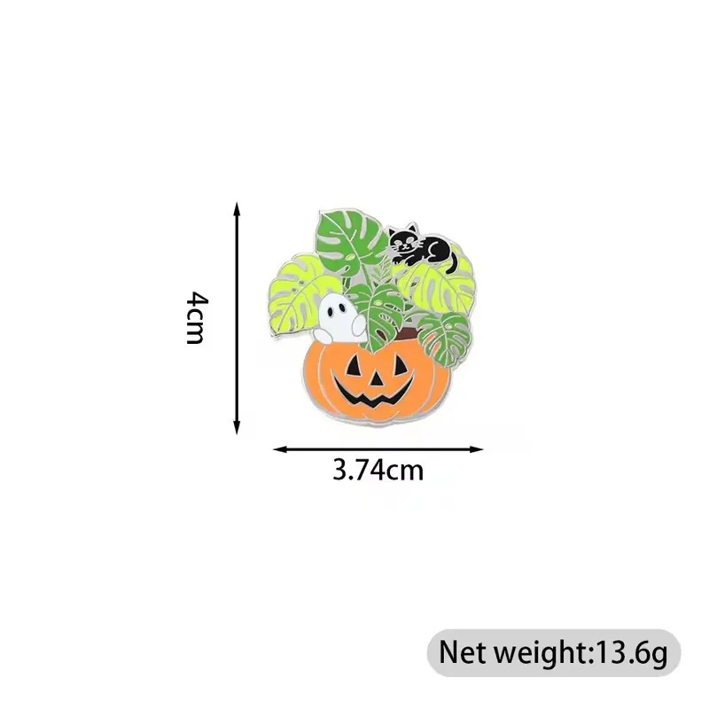 Gothic Dark Style Emaille-Anstecknadel Halloween-Brosche Giftflasche Herz Geist Kürbis Katze Skelett Wolf Teetasse Reversnadel Schmuck – Detail 6