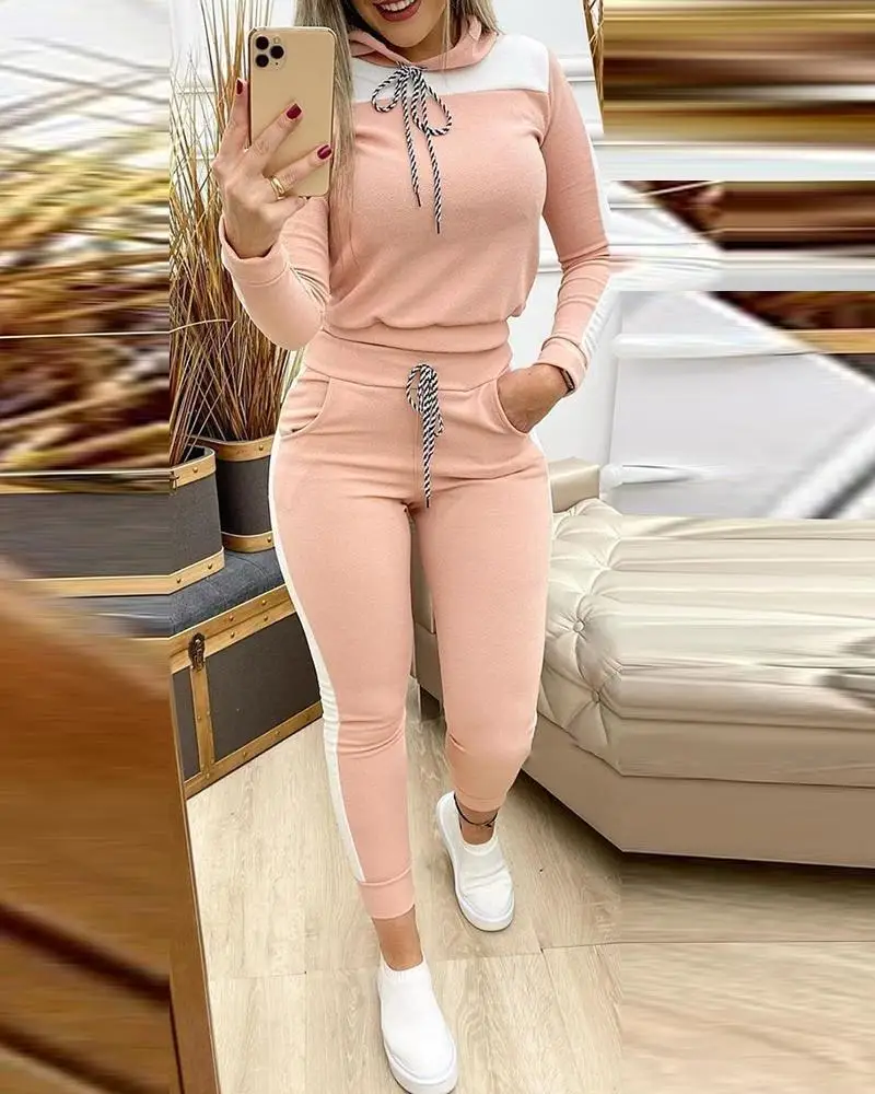 Set Woman 2 Pieces Pants and Top  Autumn Outfit Women\'s Pantsuit Casual New Pullover and Tight Cropped Pants Leisure Sports Suit