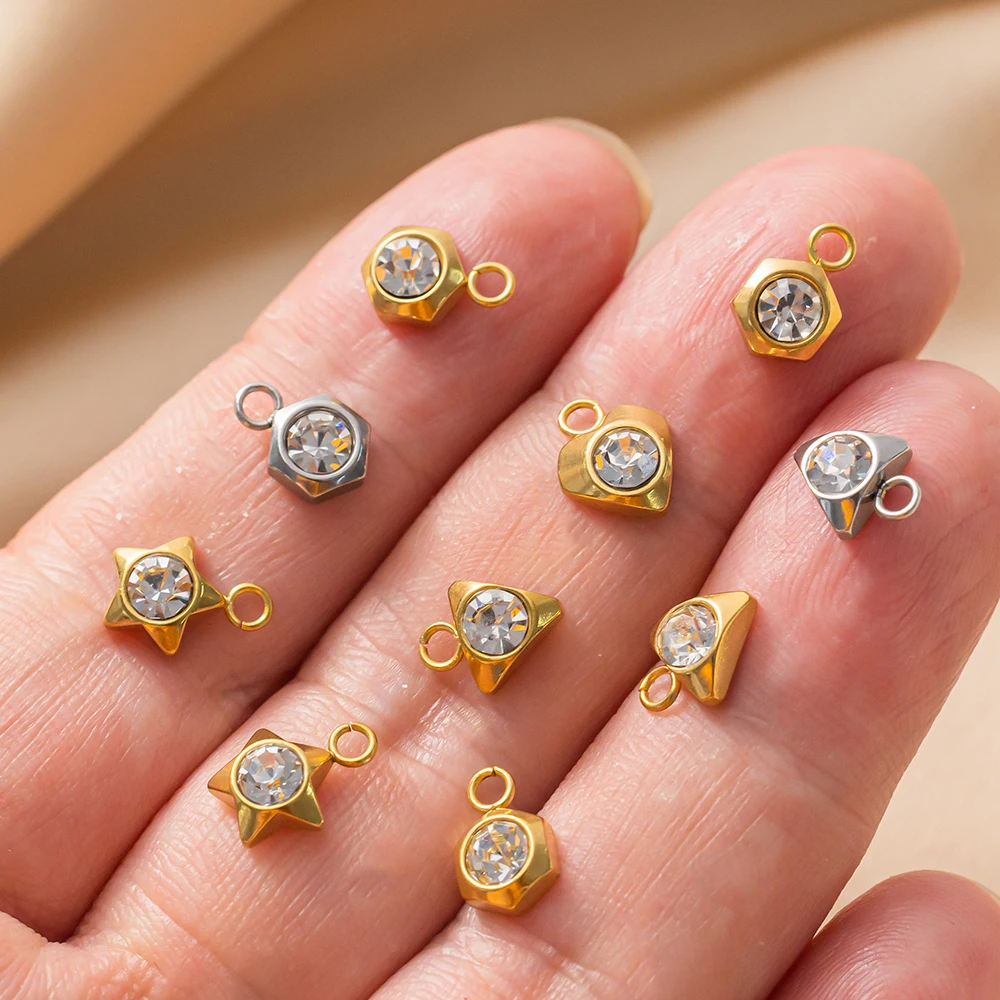 10pcs Gold Stainless Steel Zirconia Heart Star Charms for DIY Earring Bracelet Necklace Jewelry Making Accessories No Fade
