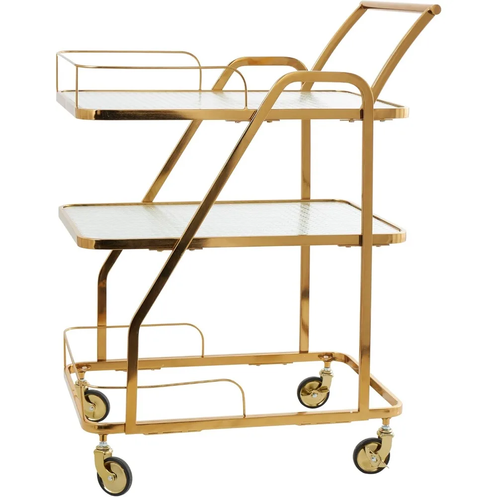 

Dining Hotel Trolley Cart Food Serving Cart Handcart Utility Portable Bar Mobile Coffee Storage Vodka Rolling Furniture, Gold