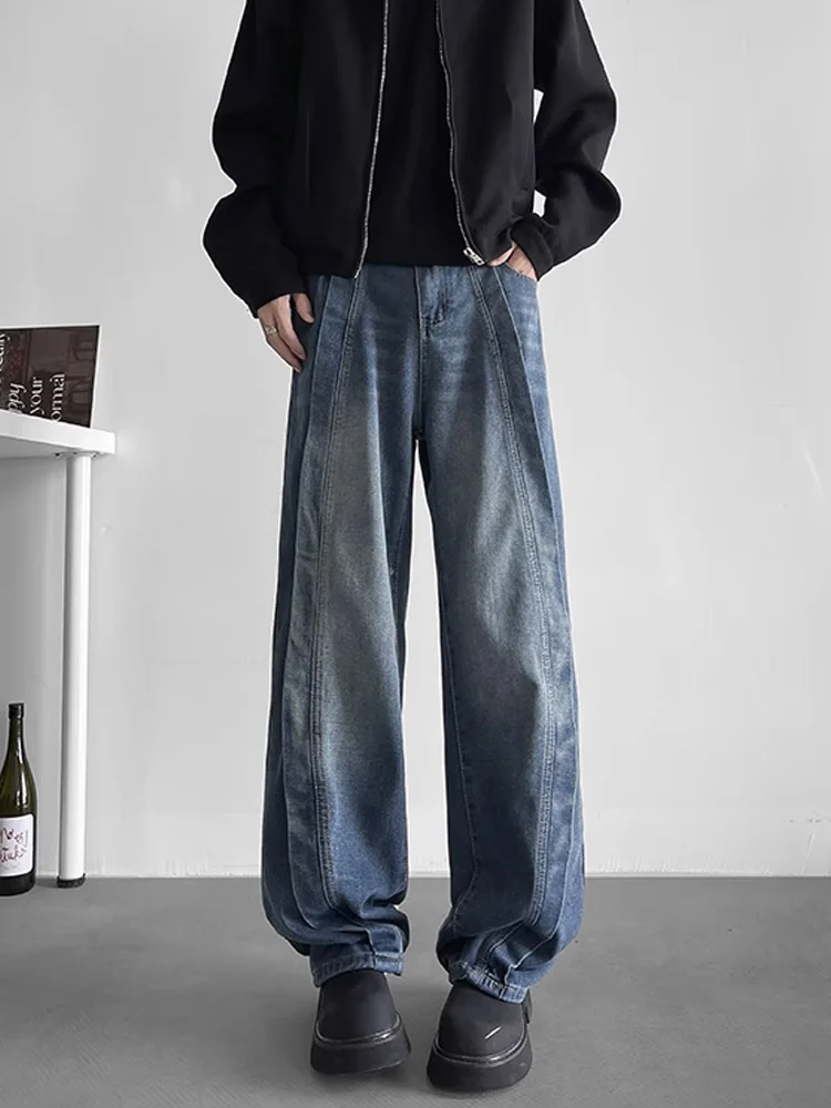 Cleanfit アメリカン レトロ ブルー ジーンズ メンズ 秋冬 トレンディ ワイドレッグ パンツ ハイセンセーション ルーズ カジュアル パンツ