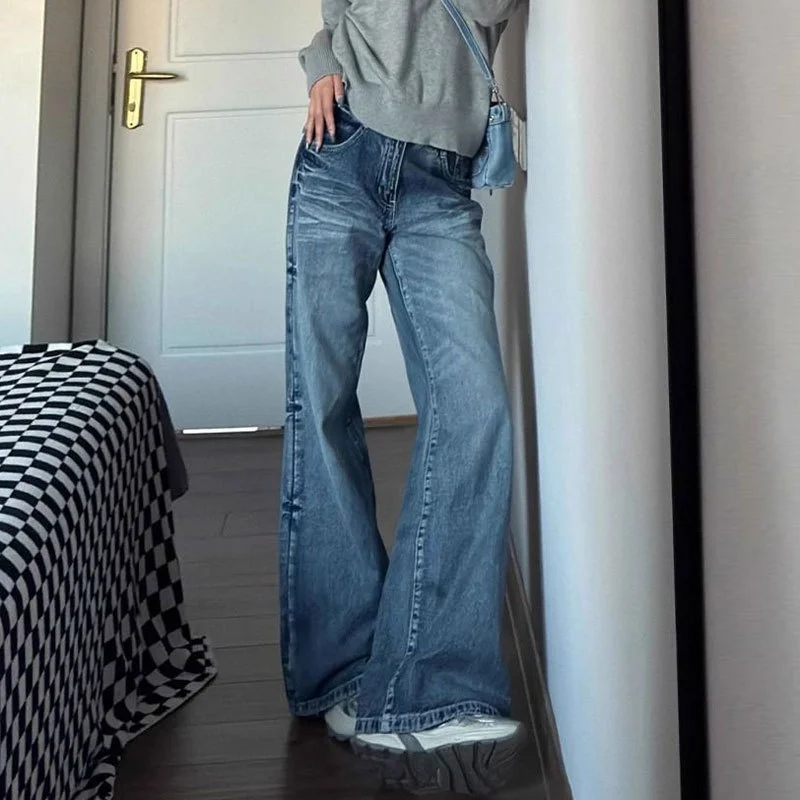Bootcut Jeans Blue Women Trim Micro Flared Commuting Millennial Small Siamese Knot Holes Spice Tear Side Cut Waisted Cross Nine view 3