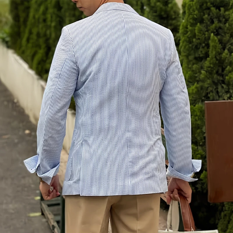 

Men's Suits High Quality Men's Striped Seersucker Jacket Men's Blazer Lightweight Summer Blazer Men Wedding Business Suit Blazer