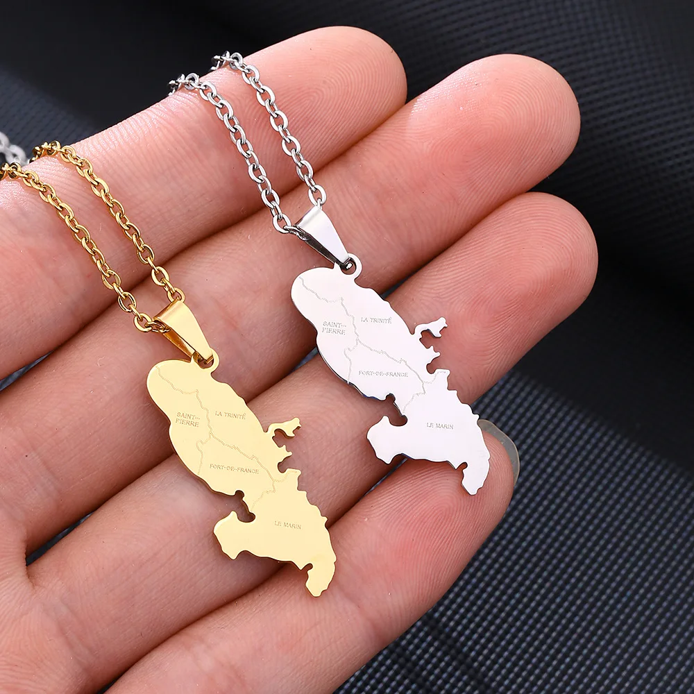 2024 new fashion stainless steel French Martinique map with city pendant necklace temperament everything collarbone chain birthd