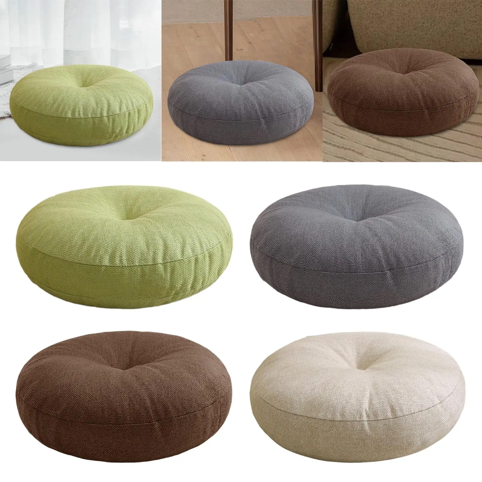 Almohada de suelo redonda, cojín de meditación, almohada de asiento de suelo de lino y algodón de primera calidad, cojín para silla para oración, oficina, sala de estar y dormitorio
