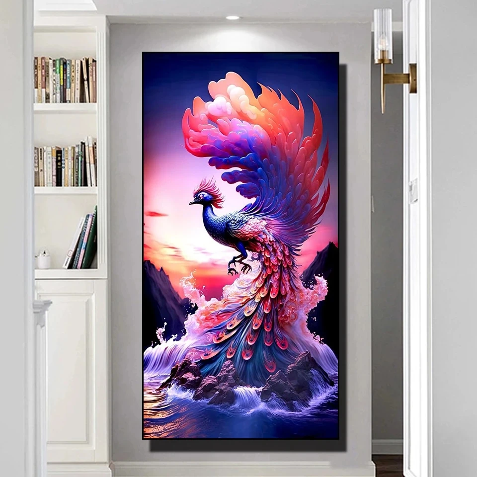 Large Size Phoenix Peacock Diamond Painting New 2023 Full Square Round Diamond Art Mosaic Cross Stitch Kits Bird Home Decor Y976