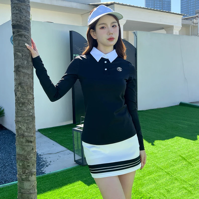 Spring and Autumn Golf Women's Long-sleeved T-shirt Skirt Tennis Suit Female Polo Shirt Top Fashion Pleats Skort Golf Outfits