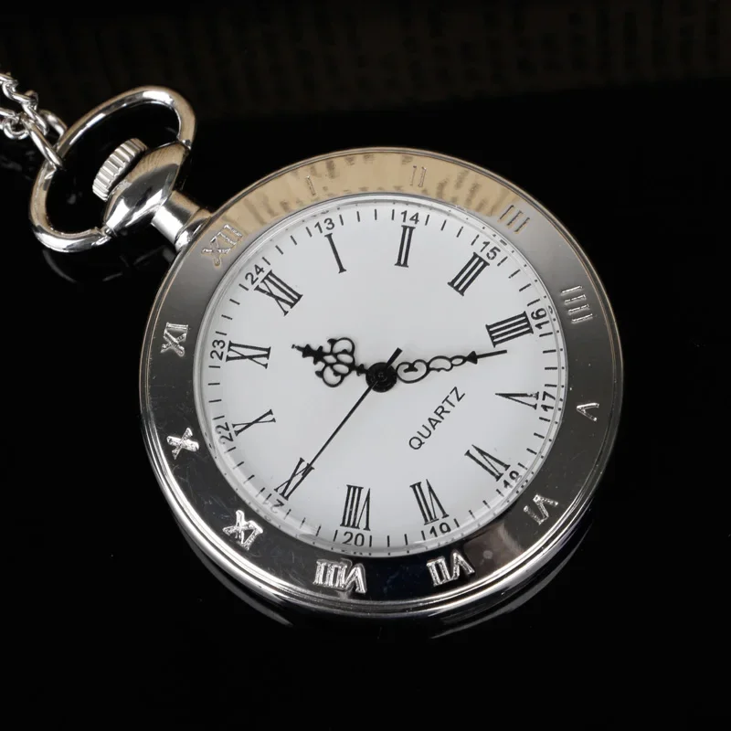 Men Women Quartz Pocket Watch Roman Numerals White Dial Vintage Necklace Pendant Clock Time Pocket Watches with Fob Chain