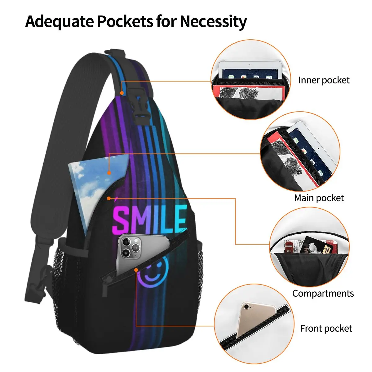 S-smile Face Sling Peito Sacos Crossbody Ombro Mochila Esportes ao ar livre Daypacks Moda Bolsa