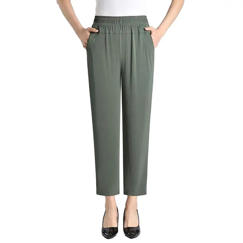 

4XL Women Summer Pants 2024 New Elastic High Waist Casual Ninth Pants Middle-aged Elderly Female Straight Mom Pants