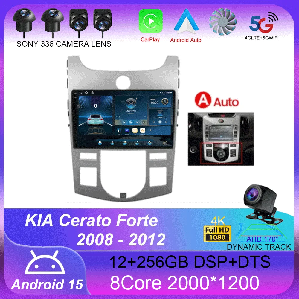 

For KIA Cerato Forte 2008 2009 2010 2012 Car Radio Android 15 Multimedia Video Player Autoradio GPS Navigation Carplay 9" Screen