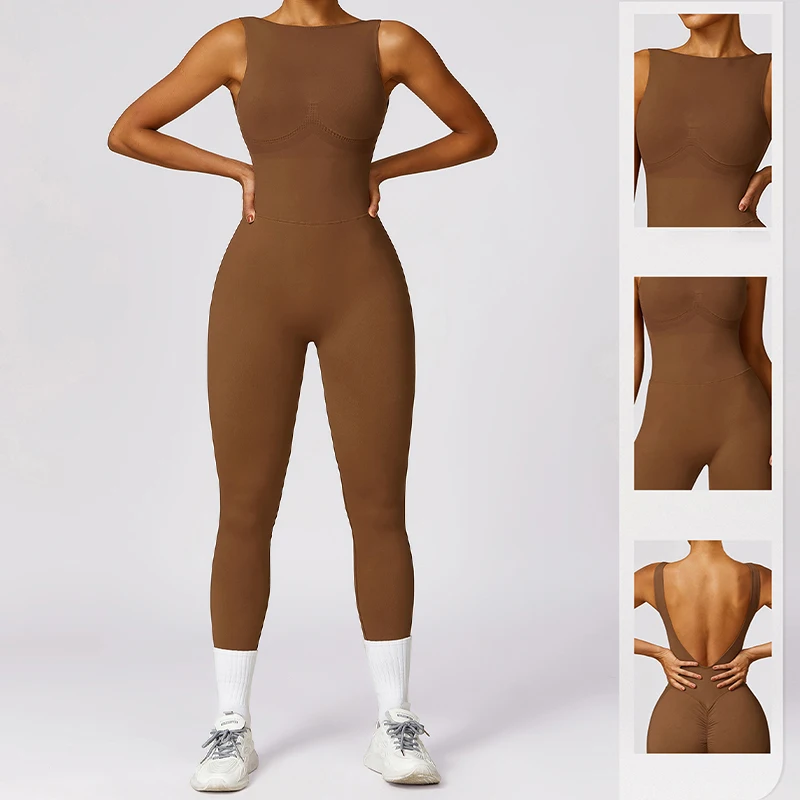 Seamless One-piece Suit Women Sports Jumpsuit Push up Yoga Suit Backless Sportswear Set Women Sleeveles Workout Bodysuits Female