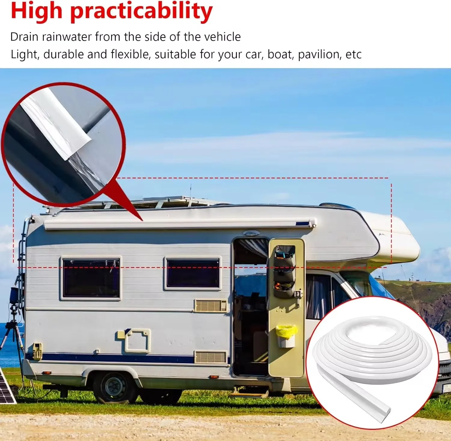 RV Caravan Rainwater Gutter Water Channel EasyInstall Motorhome Roof Drainage Rain Guard For FIAMMA DRIPSTOP Caravan Camper Van