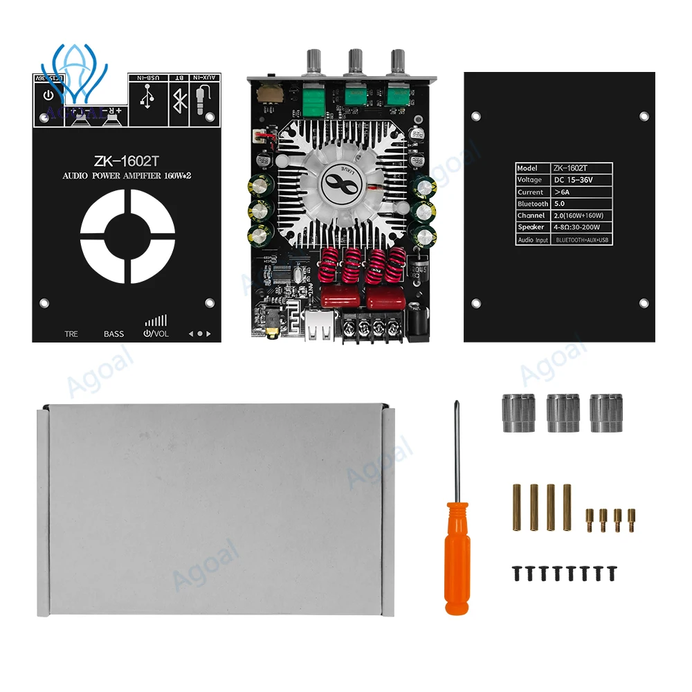 DC15-36V ZK-1602T Bluetooth Audio Power Amplifier Module TDA7498E 160WX2 High Bass Adjustment Amplifier Board