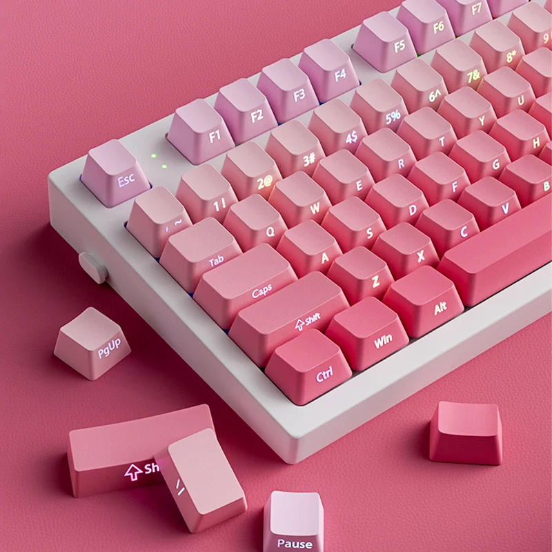 Imagem -03 - Teclas Duplo Tiro Brilho Através de Teclas Morango Rosa Impressão Lateral Pbt Keycaps Perfil Cereja para Interruptores mx Teclado de Jogos 135